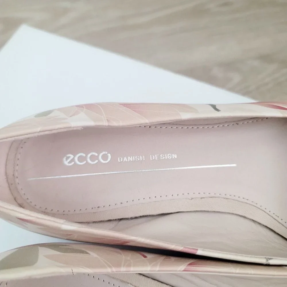 Ecco Anine Pink Beige Floral Ballet Ballerina Flats Slip On Leather Shoes 6 37_9